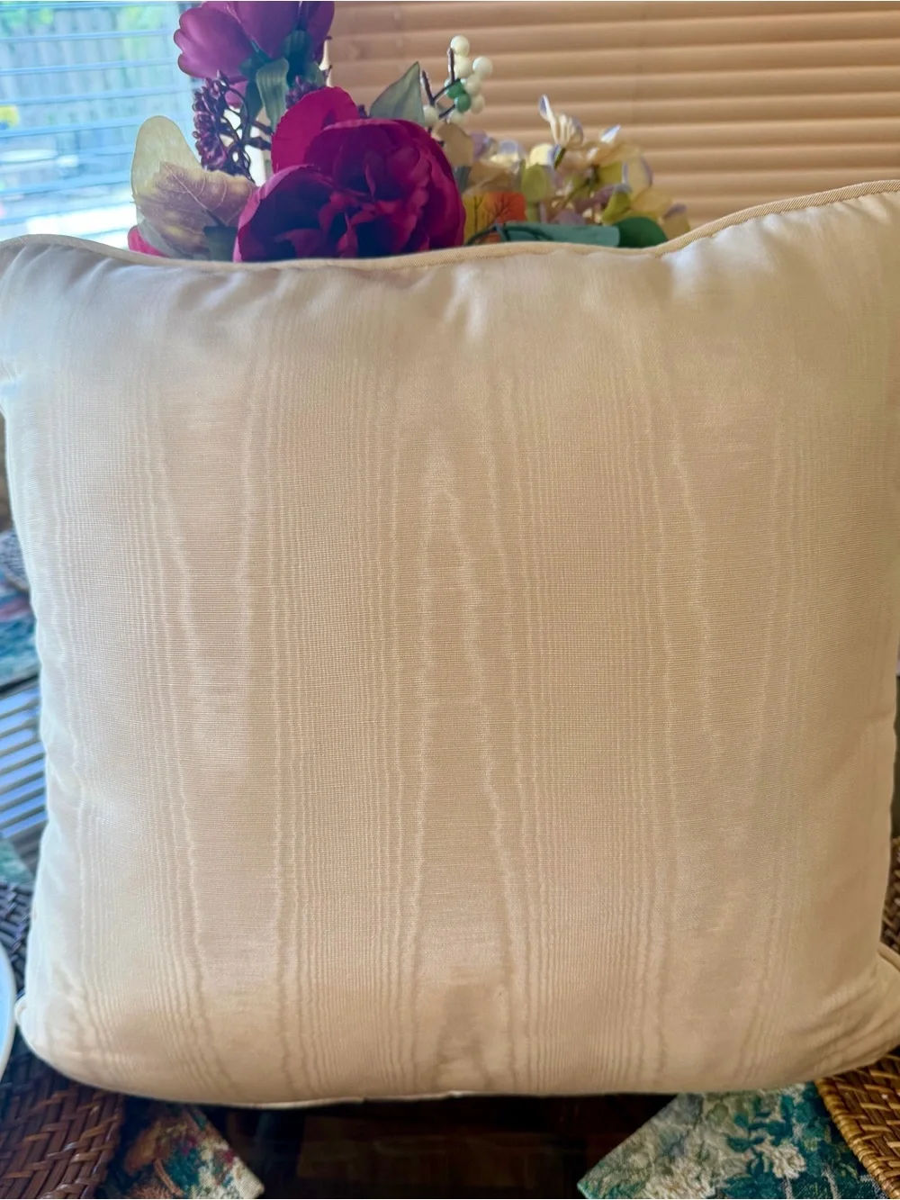 Handcrafted Butterfly Needlepoint Throw Pillow Cover Ruched Taffeta Zipper